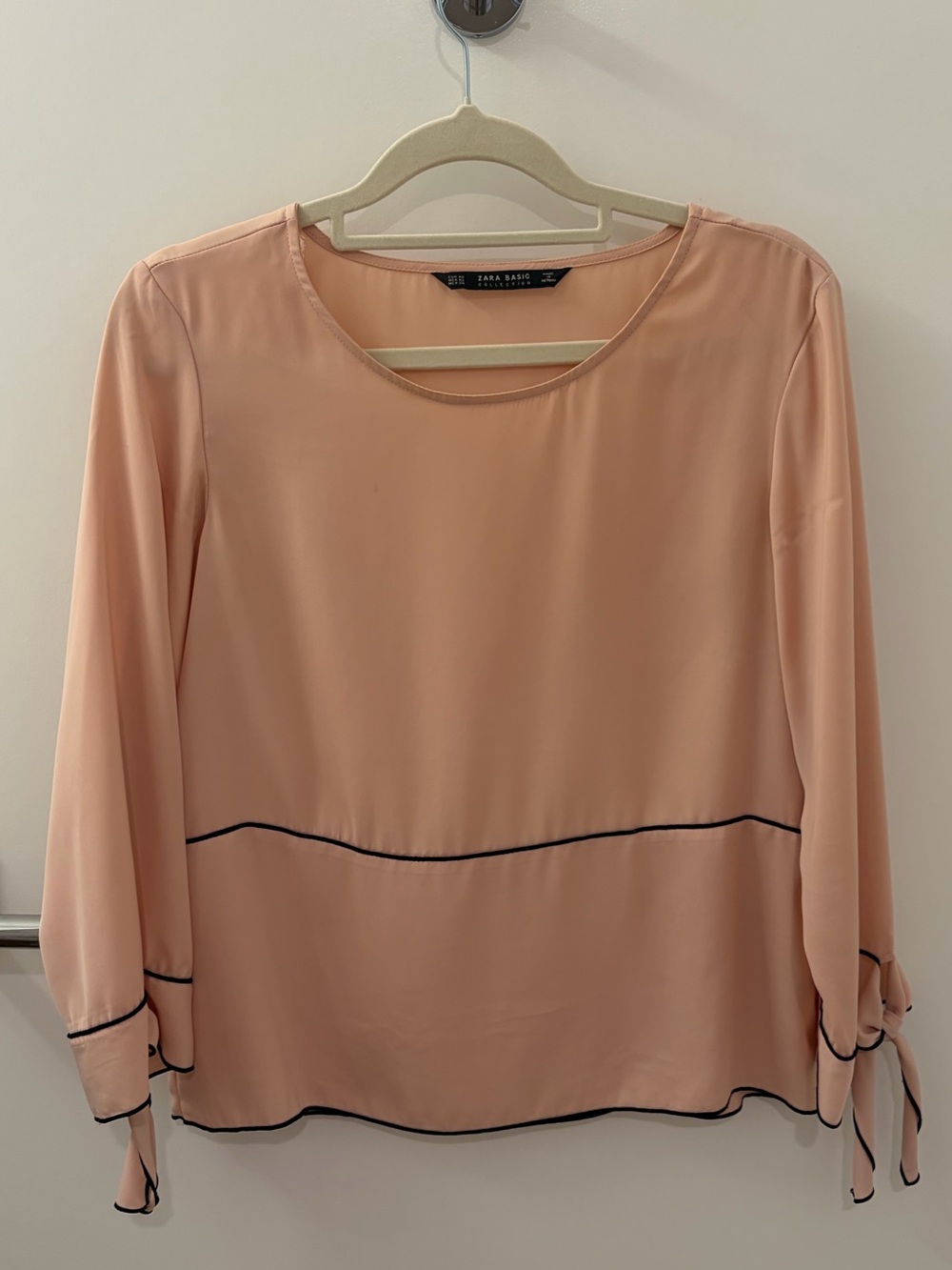 Women’s Pink Long-Sleeve Blouse with Black Contrast Trim
